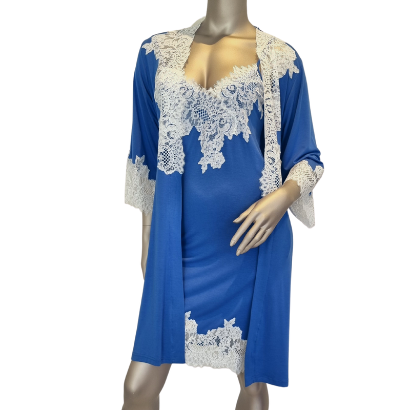 Jessica Modal Robe in Cobalt Blue White