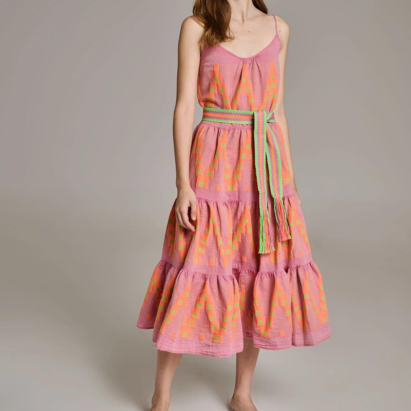 Zafiri Midi Dress in Pink/Orange