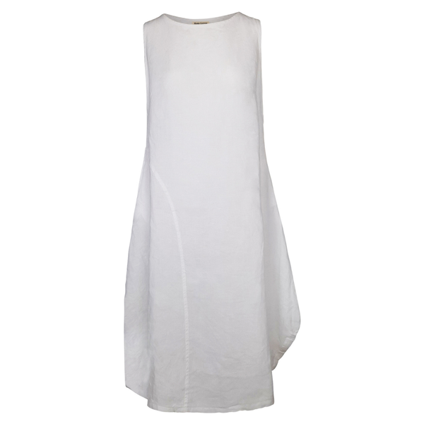 Sleeveless Maxi Balloon Shaped Linen Dress in White