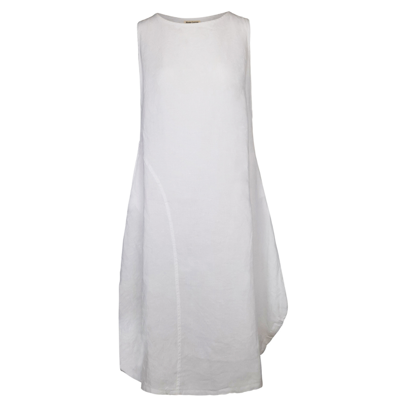 Sleeveless Maxi Balloon Shaped Linen Dress in White