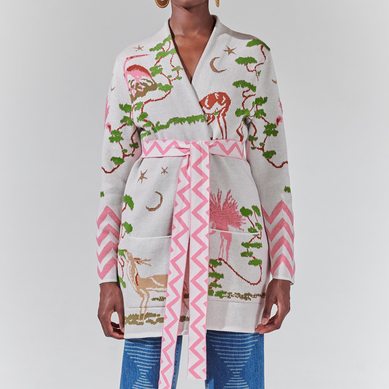 Memories of Utopia Cotton Jacquard Cardigan White
