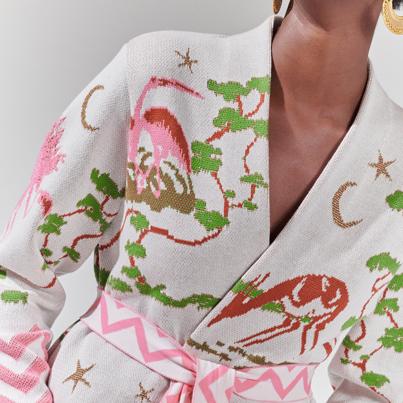Memories of Utopia Cotton Jacquard Cardigan White