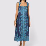 Indigo Rose Border Tie Shoulder Dress