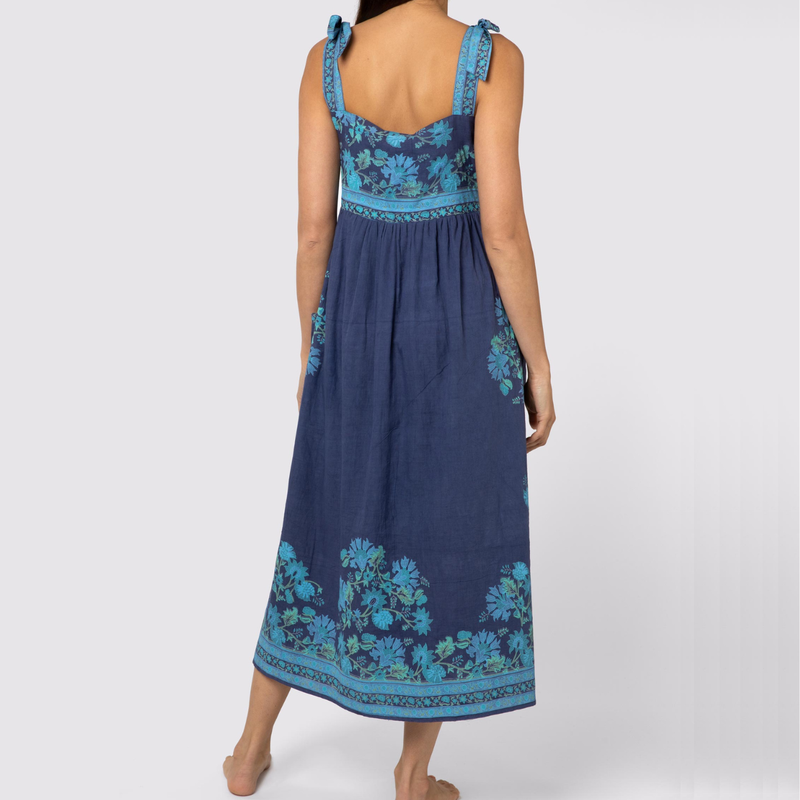 Indigo Rose Border Tie Shoulder Dress