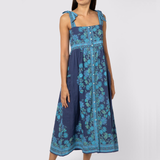 Indigo Rose Border Tie Shoulder Dress