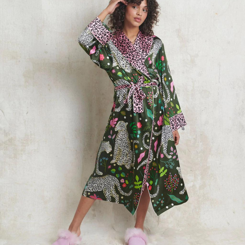 Snow Leopards Long Silk Robe