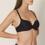 Marie Jo, L'aventure, Tom, sweetheart, plunge, underwired, moulded, circle detail strap, strap at back clip to halter neck, criss cross, black, Caroline Randell.