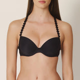 Marie Jo, Tom, charcoal, black, smooth cup, plunge, t shirt bra, padded bra, multiway, with circles on the straps, Caroline Randell.