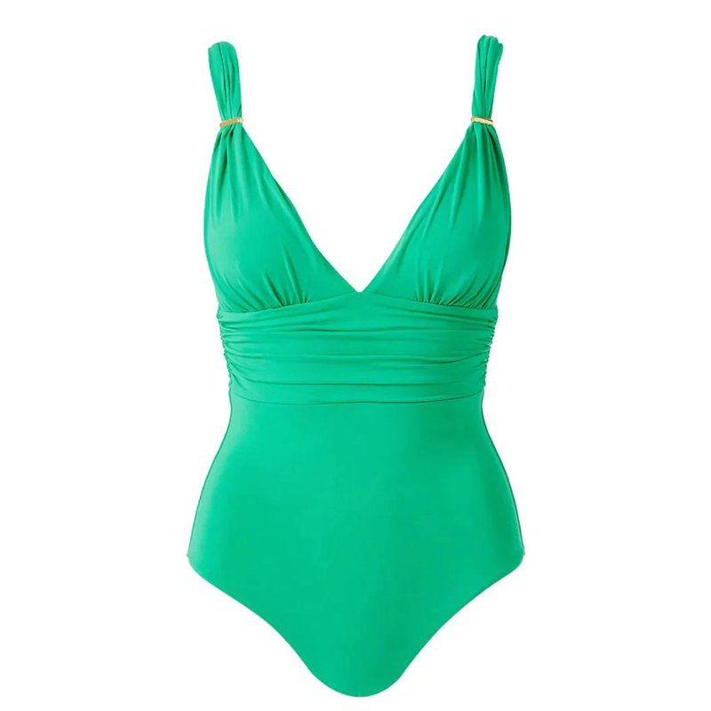 Panarea Ruched V Neck Swimsuit in Green
