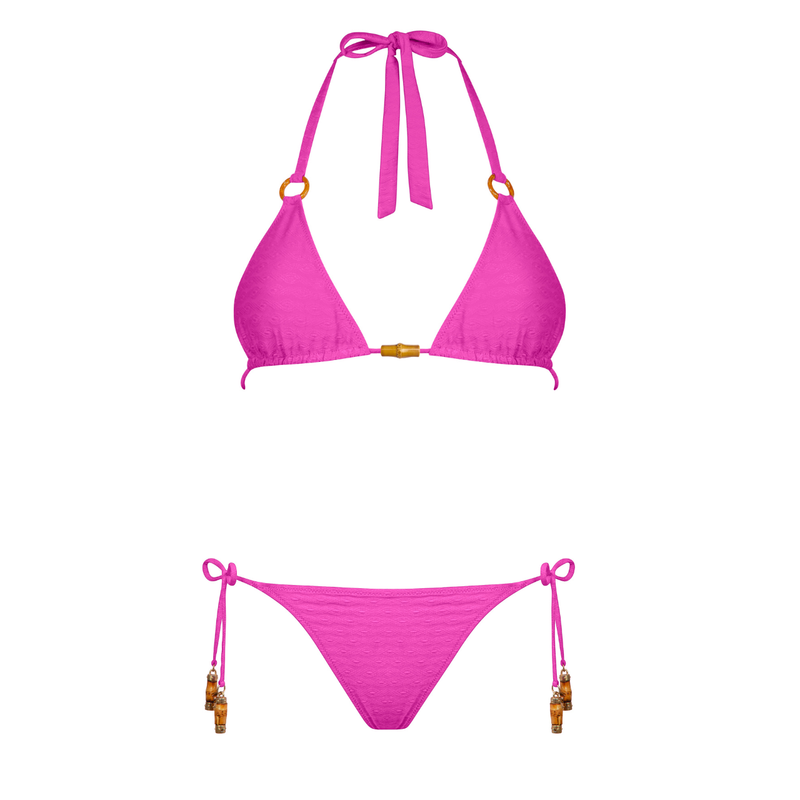 Bamboo Solids Triangle Bikini Set in Intense Pink