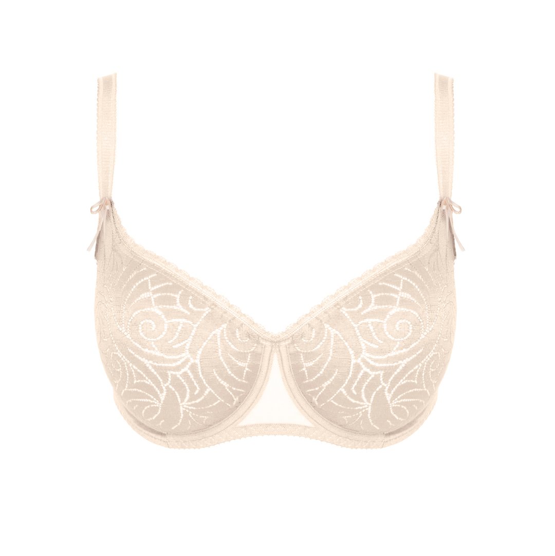 Empreinte, Verity, low neck, smooth, tshirt, bra, flat lace over cup, simple strap, balcony shape, with full coverage, in blush, Caroline Randell 