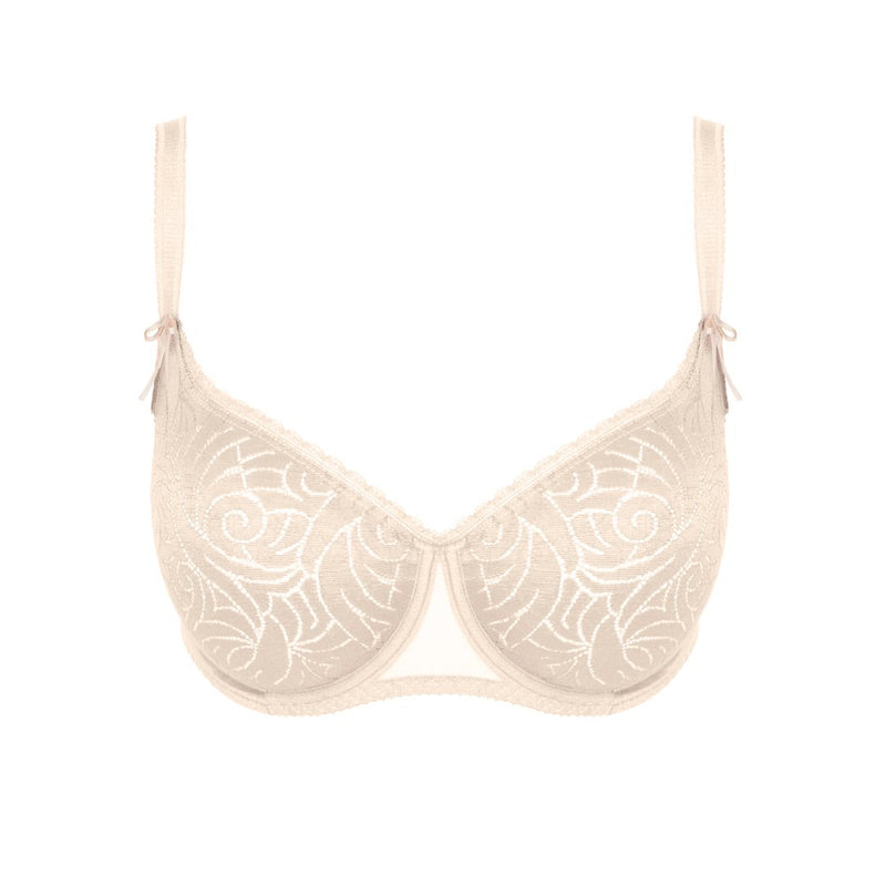 Empreinte, Verity, low neck, smooth, tshirt, bra, flat lace over cup, simple strap, balcony shape, with full coverage, in blush, Caroline Randell 