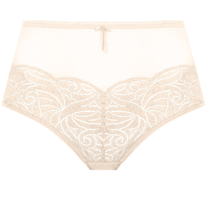 Empreinte, Verity, panty, deep brief, flat lace on the bottom at front, with sheer tulle at the top and back, blush, knicker, Caroline Randell 