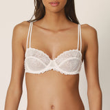 Marie Jo Jane balcony, underwired bra. Non padded with a double strap and embroidered lace cup in natural at Caroline Randell. 