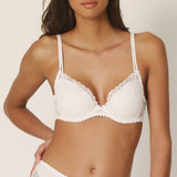 Marie Jo Jane push up plunge, underwired bra. Embroidered lace with double straps in natural, at Caroline Randell.