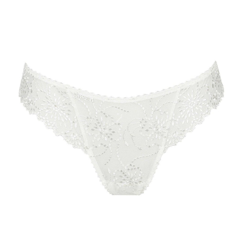 Marie Jo Jane thong with embroidery transparent lace. With a small bow detail on the back in natural at Caroline Randell.