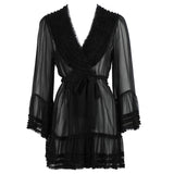 Fantaisie Short Silk Chiffon Robe in Black